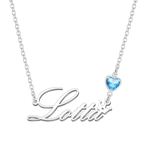 Kraven Damen Kette mit Namen Blauer Geburtsstein-Anhänger Halskette Namenskette Geschenk Personalisiert Damenkette Buchstaben Kette Geschenkidee für Frauen Teenager Mädchen Tochter (Lotta) von Kraven