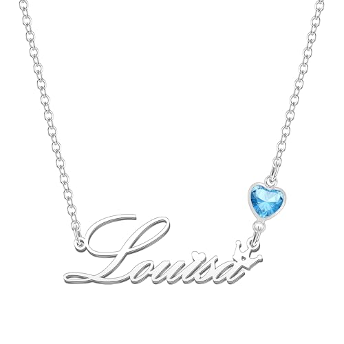 Kraven Damen Kette mit Namen Blauer Geburtsstein-Anhänger Halskette Namenskette Geschenk Personalisiert Damenkette Buchstaben Kette Geschenkidee für Frauen Teenager Mädchen Tochter (Louisa) von Kraven