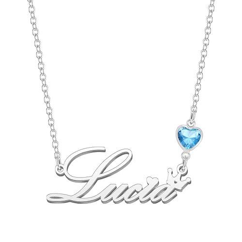 Kraven Damen Kette mit Namen Blauer Geburtsstein-Anhänger Halskette Namenskette Geschenk Personalisiert Damenkette Buchstaben Kette Geschenkidee für Frauen Teenager Mädchen Tochter (Lucia) von Kraven