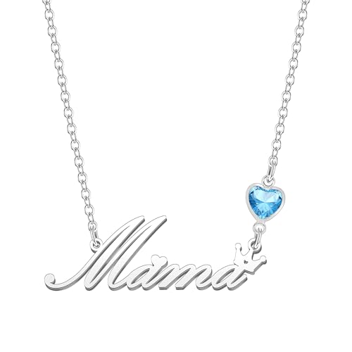 Kraven Damen Kette mit Namen Blauer Geburtsstein-Anhänger Halskette Namenskette Geschenk Personalisiert Damenkette Buchstaben Kette Geschenkidee für Frauen Teenager Mädchen Tochter (Mama) von Kraven