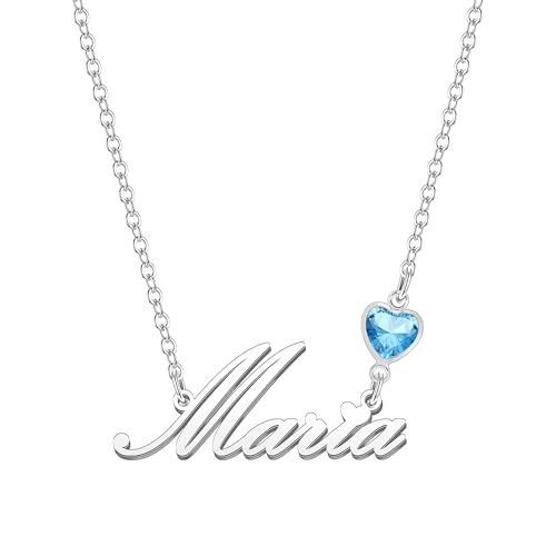Kraven Damen Kette mit Namen Blauer Geburtsstein-Anhänger Halskette Namenskette Geschenk Personalisiert Damenkette Buchstaben Kette Geschenkidee für Frauen Teenager Mädchen Tochter (Maria) von Kraven