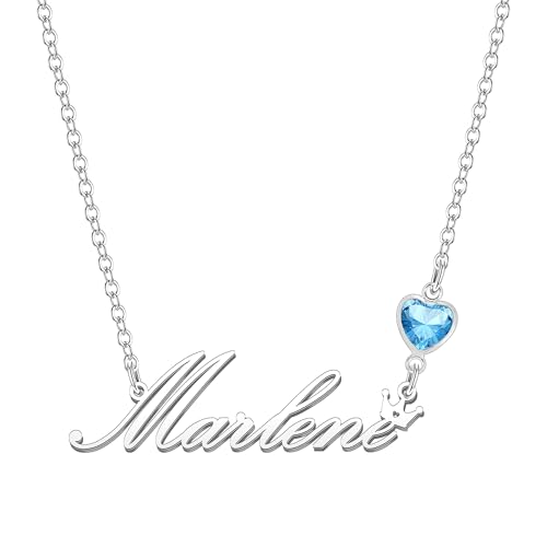 Kraven Damen Kette mit Namen Blauer Geburtsstein-Anhänger Halskette Namenskette Geschenk Personalisiert Damenkette Buchstaben Kette Geschenkidee für Frauen Teenager Mädchen Tochter (Marlene) von Kraven