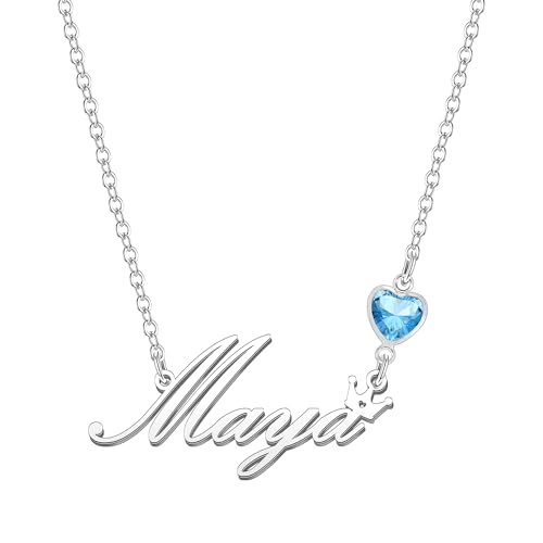 Kraven Damen Kette mit Namen Blauer Geburtsstein-Anhänger Halskette Namenskette Geschenk Personalisiert Damenkette Buchstaben Kette Geschenkidee für Frauen Teenager Mädchen Tochter (Maya) von Kraven