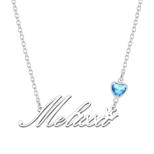 Kraven Damen Kette mit Namen Blauer Geburtsstein-Anhänger Halskette Namenskette Geschenk Personalisiert Damenkette Buchstaben Kette Geschenkidee für Frauen Teenager Mädchen Tochter (Melissa) von Kraven