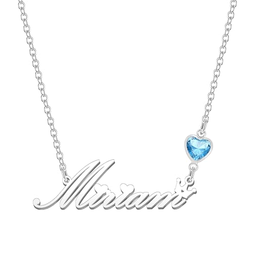 Kraven Damen Kette mit Namen Blauer Geburtsstein-Anhänger Halskette Namenskette Geschenk Personalisiert Damenkette Buchstaben Kette Geschenkidee für Frauen Teenager Mädchen Tochter (Miriam) von Kraven