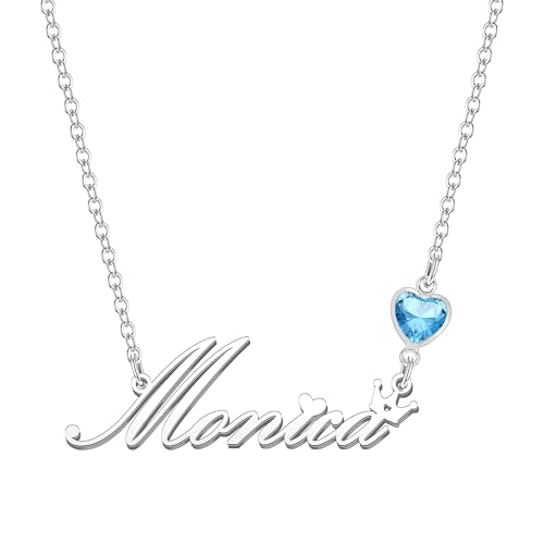 Kraven Damen Kette mit Namen Blauer Geburtsstein-Anhänger Halskette Namenskette Geschenk Personalisiert Damenkette Buchstaben Kette Geschenkidee für Frauen Teenager Mädchen Tochter (Monica) von Kraven