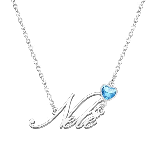 Kraven Damen Kette mit Namen Blauer Geburtsstein-Anhänger Halskette Namenskette Geschenk Personalisiert Damenkette Buchstaben Kette Geschenkidee für Frauen Teenager Mädchen Tochter (Nele) von Kraven