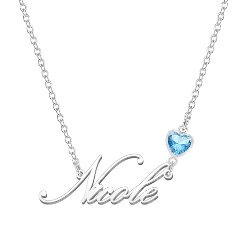 Kraven Damen Kette mit Namen Blauer Geburtsstein-Anhänger Halskette Namenskette Geschenk Personalisiert Damenkette Buchstaben Kette Geschenkidee für Frauen Teenager Mädchen Tochter (Nicole) von Kraven