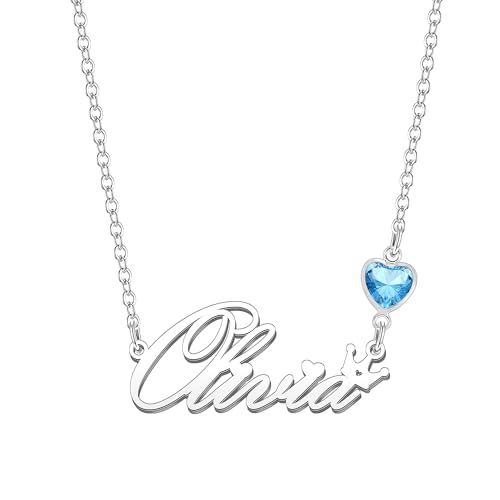 Kraven Damen Kette mit Namen Blauer Geburtsstein-Anhänger Halskette Namenskette Geschenk Personalisiert Damenkette Buchstaben Kette Geschenkidee für Frauen Teenager Mädchen Tochter (Olivia) von Kraven