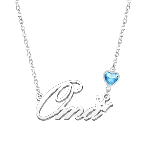 Kraven Damen Kette mit Namen Blauer Geburtsstein-Anhänger Halskette Namenskette Geschenk Personalisiert Damenkette Buchstaben Kette Geschenkidee für Frauen Teenager Mädchen Tochter (Oma) von Kraven