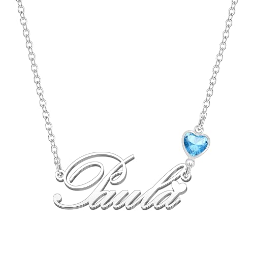 Kraven Damen Kette mit Namen Blauer Geburtsstein-Anhänger Halskette Namenskette Geschenk Personalisiert Damenkette Buchstaben Kette Geschenkidee für Frauen Teenager Mädchen Tochter (Paula) von Kraven