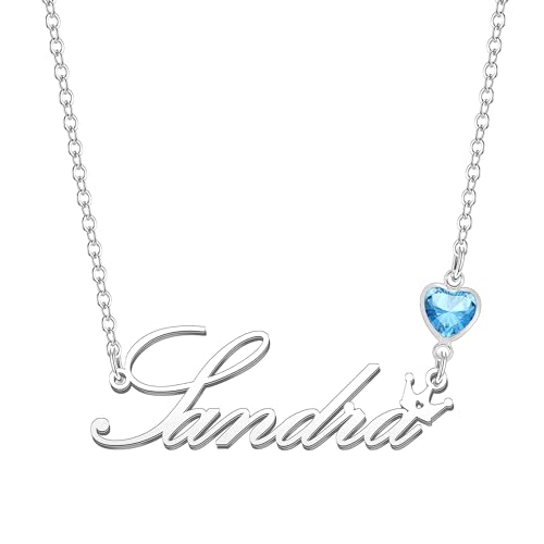 Kraven Damen Kette mit Namen Blauer Geburtsstein-Anhänger Halskette Namenskette Geschenk Personalisiert Damenkette Buchstaben Kette Geschenkidee für Frauen Teenager Mädchen Tochter (Sandra) von Kraven