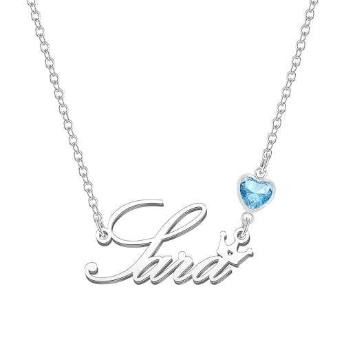 Kraven Damen Kette mit Namen Blauer Geburtsstein-Anhänger Halskette Namenskette Geschenk Personalisiert Damenkette Buchstaben Kette Geschenkidee für Frauen Teenager Mädchen Tochter (Sara) von Kraven
