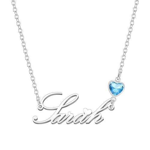 Kraven Damen Kette mit Namen Blauer Geburtsstein-Anhänger Halskette Namenskette Geschenk Personalisiert Damenkette Buchstaben Kette Geschenkidee für Frauen Teenager Mädchen Tochter (Sarah) von Kraven