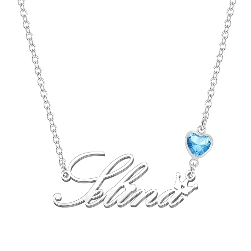 Kraven Damen Kette mit Namen Blauer Geburtsstein-Anhänger Halskette Namenskette Geschenk Personalisiert Damenkette Buchstaben Kette Geschenkidee für Frauen Teenager Mädchen Tochter (Selina) von Kraven
