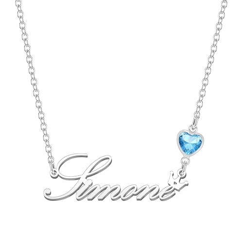 Kraven Damen Kette mit Namen Blauer Geburtsstein-Anhänger Halskette Namenskette Geschenk Personalisiert Damenkette Buchstaben Kette Geschenkidee für Frauen Teenager Mädchen Tochter (Simone) von Kraven