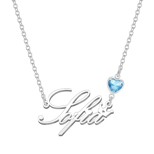 Kraven Damen Kette mit Namen Blauer Geburtsstein-Anhänger Halskette Namenskette Geschenk Personalisiert Damenkette Buchstaben Kette Geschenkidee für Frauen Teenager Mädchen Tochter (Sofia) von Kraven