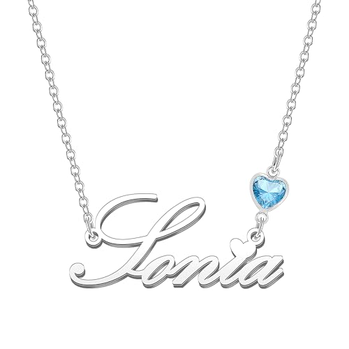 Kraven Damen Kette mit Namen Blauer Geburtsstein-Anhänger Halskette Namenskette Geschenk Personalisiert Damenkette Buchstaben Kette Geschenkidee für Frauen Teenager Mädchen Tochter (Sonia) von Kraven