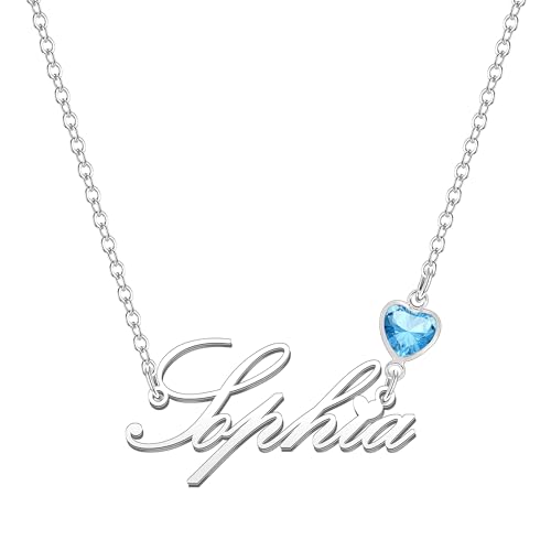Kraven Damen Kette mit Namen Blauer Geburtsstein-Anhänger Halskette Namenskette Geschenk Personalisiert Damenkette Buchstaben Kette Geschenkidee für Frauen Teenager Mädchen Tochter (Sophia) von Kraven