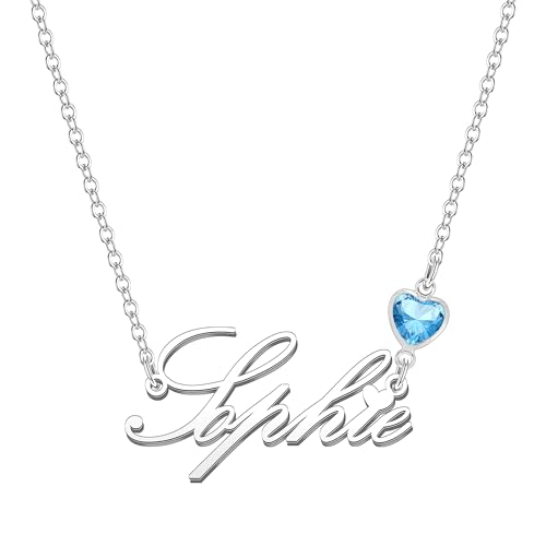 Kraven Damen Kette mit Namen Blauer Geburtsstein-Anhänger Halskette Namenskette Geschenk Personalisiert Damenkette Buchstaben Kette Geschenkidee für Frauen Teenager Mädchen Tochter (Sophie) von Kraven