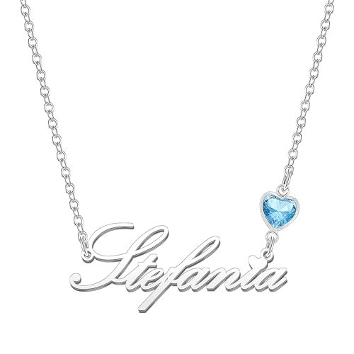 Kraven Damen Kette mit Namen Blauer Geburtsstein-Anhänger Halskette Namenskette Geschenk Personalisiert Damenkette Buchstaben Kette Geschenkidee für Frauen Teenager Mädchen Tochter (Stefania) von Kraven