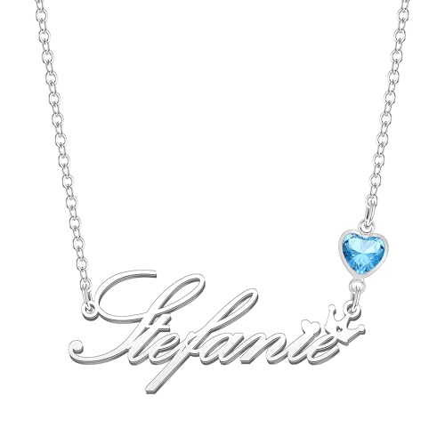Kraven Damen Kette mit Namen Blauer Geburtsstein-Anhänger Halskette Namenskette Geschenk Personalisiert Damenkette Buchstaben Kette Geschenkidee für Frauen Teenager Mädchen Tochter (Stefanie) von Kraven
