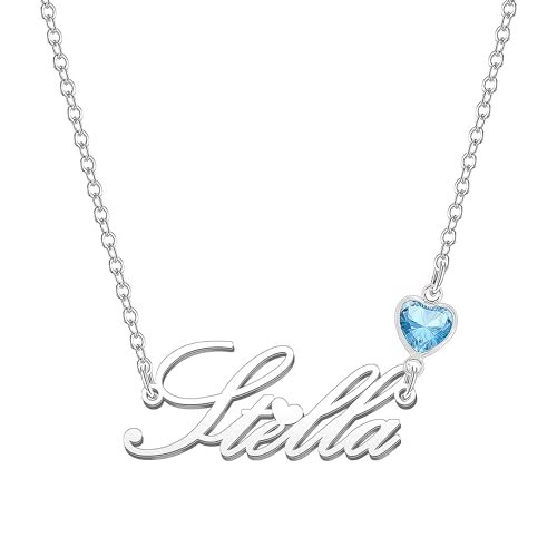 Kraven Damen Kette mit Namen Blauer Geburtsstein-Anhänger Halskette Namenskette Geschenk Personalisiert Damenkette Buchstaben Kette Geschenkidee für Frauen Teenager Mädchen Tochter (Stella) von Kraven