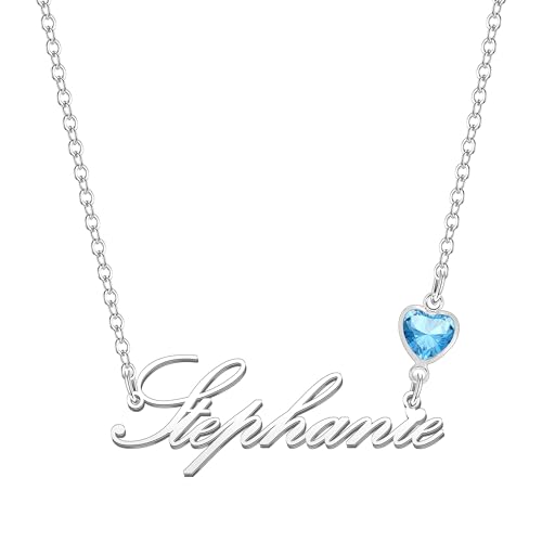 Kraven Damen Kette mit Namen Blauer Geburtsstein-Anhänger Halskette Namenskette Geschenk Personalisiert Damenkette Buchstaben Kette Geschenkidee für Frauen Teenager Mädchen Tochter (Stephanie) von Kraven