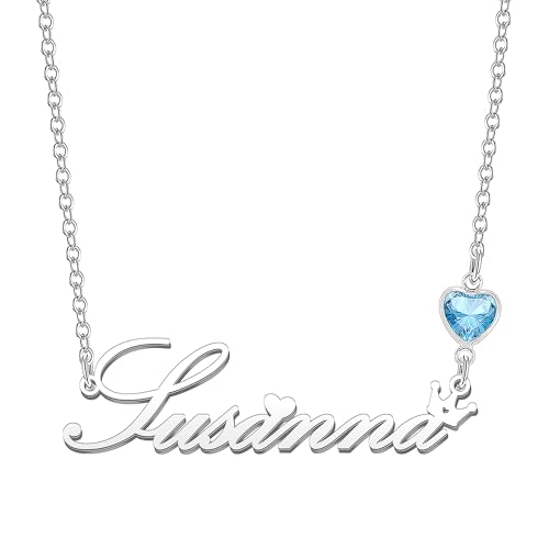 Kraven Damen Kette mit Namen Blauer Geburtsstein-Anhänger Halskette Namenskette Geschenk Personalisiert Damenkette Buchstaben Kette Geschenkidee für Frauen Teenager Mädchen Tochter (Susanna) von Kraven