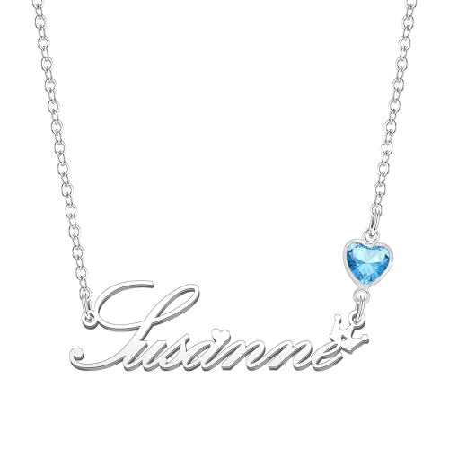 Kraven Damen Kette mit Namen Blauer Geburtsstein-Anhänger Halskette Namenskette Geschenk Personalisiert Damenkette Buchstaben Kette Geschenkidee für Frauen Teenager Mädchen Tochter (Susanne) von Kraven