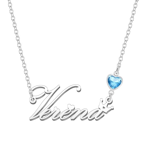 Kraven Damen Kette mit Namen Blauer Geburtsstein-Anhänger Halskette Namenskette Geschenk Personalisiert Damenkette Buchstaben Kette Geschenkidee für Frauen Teenager Mädchen Tochter (Verena) von Kraven