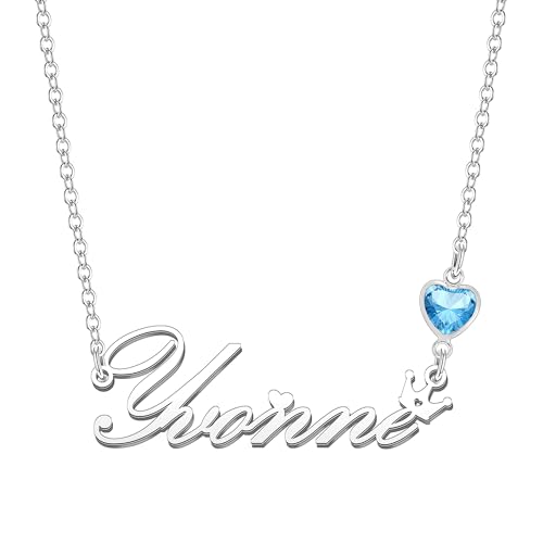 Kraven Damen Kette mit Namen Blauer Geburtsstein-Anhänger Halskette Namenskette Geschenk Personalisiert Damenkette Buchstaben Kette Geschenkidee für Frauen Teenager Mädchen Tochter (Yvonne) von Kraven