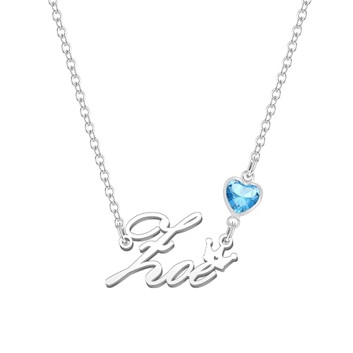 Kraven Damen Kette mit Namen Blauer Geburtsstein-Anhänger Halskette Namenskette Geschenk Personalisiert Damenkette Buchstaben Kette Geschenkidee für Frauen Teenager Mädchen Tochter (Zoe) von Kraven