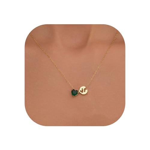 Kraven Kette Herz Damen Halskette Gold mit Buchstaben für Damen-14 Karat Vergoldet A-Z Herz Smaragd-Geburtsstein Anhänger Kette Herz Buchstaben Kette Muttertagsgeschenke für Mama Großmutter (C) von Kraven