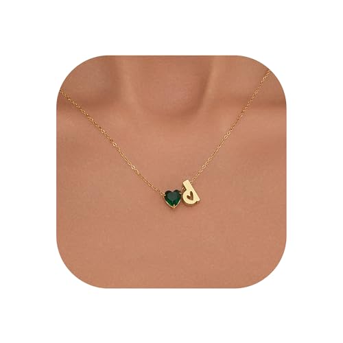 Kraven Kette Herz Damen Halskette Gold mit Buchstaben für Damen-14 Karat Vergoldet A-Z Herz Smaragd-Geburtsstein Anhänger Kette Herz Buchstaben Kette Muttertagsgeschenke für Mama Großmutter (D) von Kraven