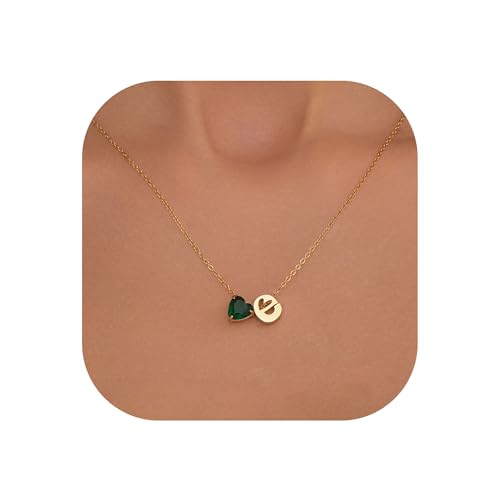 Kraven Kette Herz Damen Halskette Gold mit Buchstaben für Damen-14 Karat Vergoldet A-Z Herz Smaragd-Geburtsstein Anhänger Kette Herz Buchstaben Kette Muttertagsgeschenke für Mama Großmutter (E) von Kraven