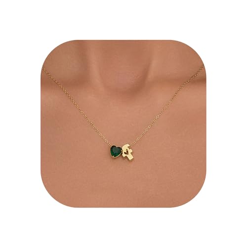 Kraven Kette Herz Damen Halskette Gold mit Buchstaben für Damen-14 Karat Vergoldet A-Z Herz Smaragd-Geburtsstein Anhänger Kette Herz Buchstaben Kette Muttertagsgeschenke für Mama Großmutter (F) von Kraven