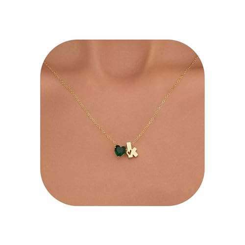 Kette Damen Geschenke für Mama Oma Halskette -14 Karat Vergoldet A-Z Herz Smaragd-Geburtsstein Anhänger Kette Herz Buchstaben Kette Muttertagsgeschenke für Mama Großmutter (K) von Kraven