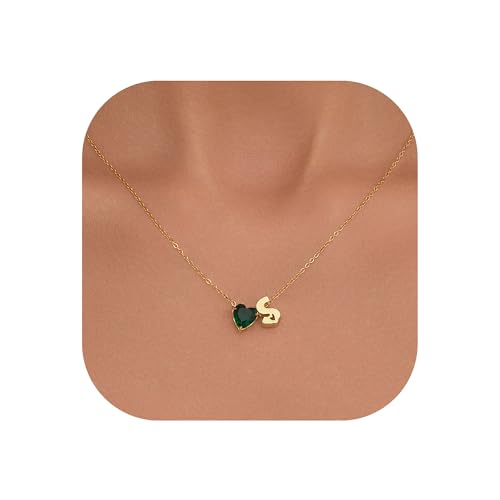 Kette Damen Geschenke für Mama Oma Halskette -14 Karat Vergoldet A-Z Herz Smaragd-Geburtsstein Anhänger Kette Herz Buchstaben Kette Muttertagsgeschenke für Mama Großmutter (S) von Kraven