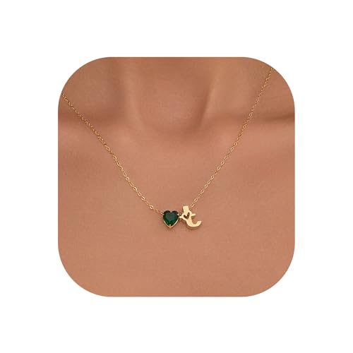 Kette Damen Geschenke für Mama Oma Halskette -14 Karat Vergoldet A-Z Herz Smaragd-Geburtsstein Anhänger Kette Herz Buchstaben Kette Muttertagsgeschenke für Mama Großmutter (T) von Kraven