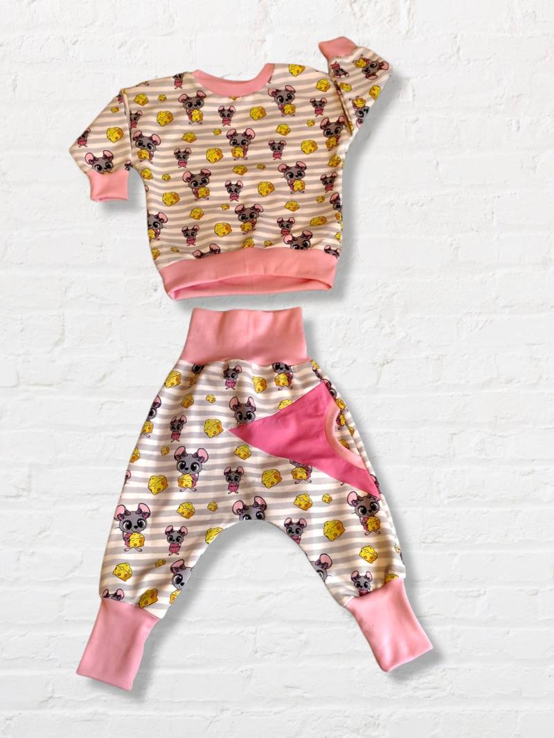 Pumphose Oder/ Und Pullover, Overzisedshirt, Mädchen Mäuse Rosa, Gr. 56-110 von KrawallschachtelShop