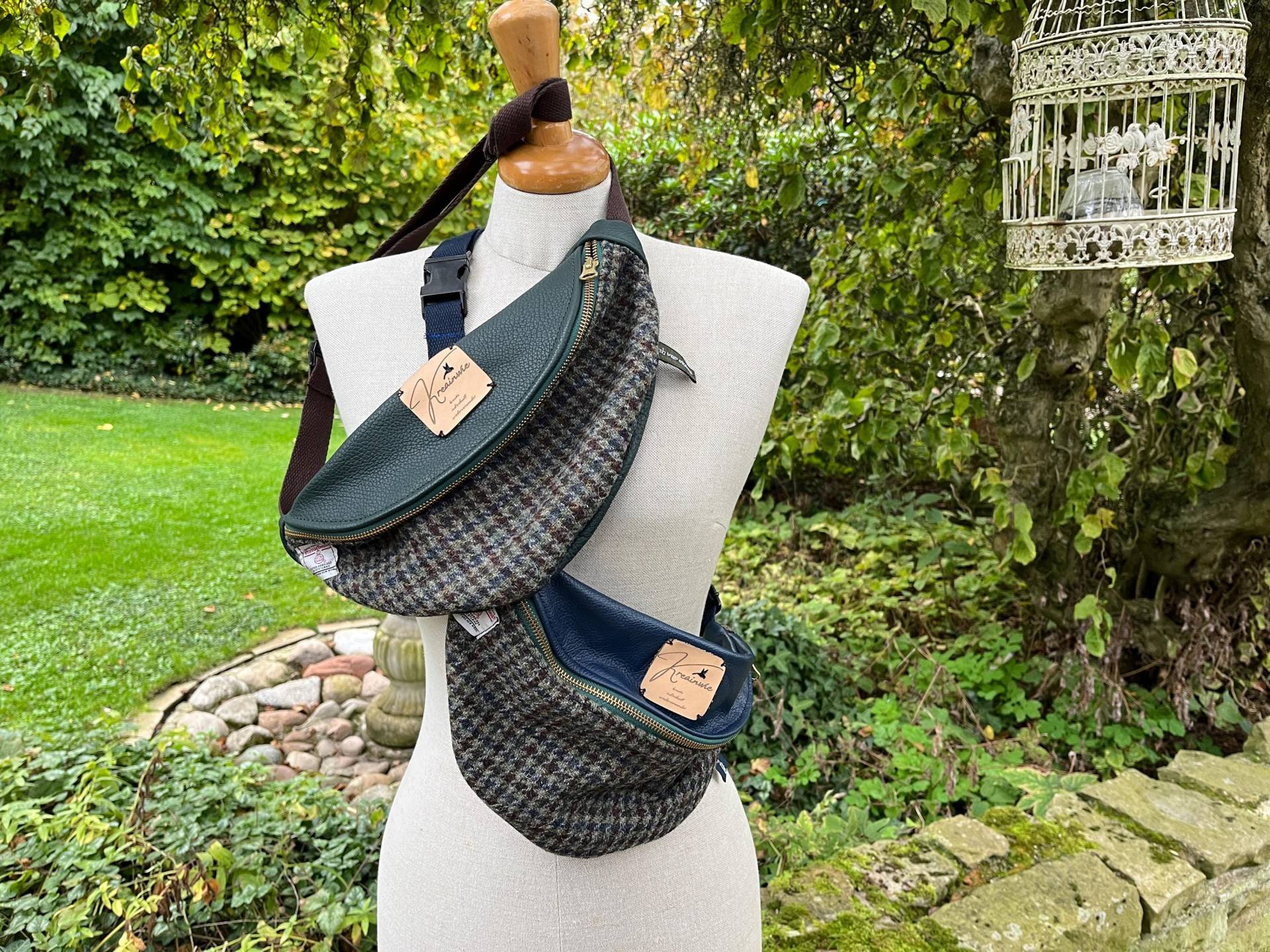 Kleiner Crossbodybag Aus Altem Sofaleder Und Harris Tweed Kleiner Crossbodybag Aus Altem Sofaleder Und Harris Tweed von KreainWie