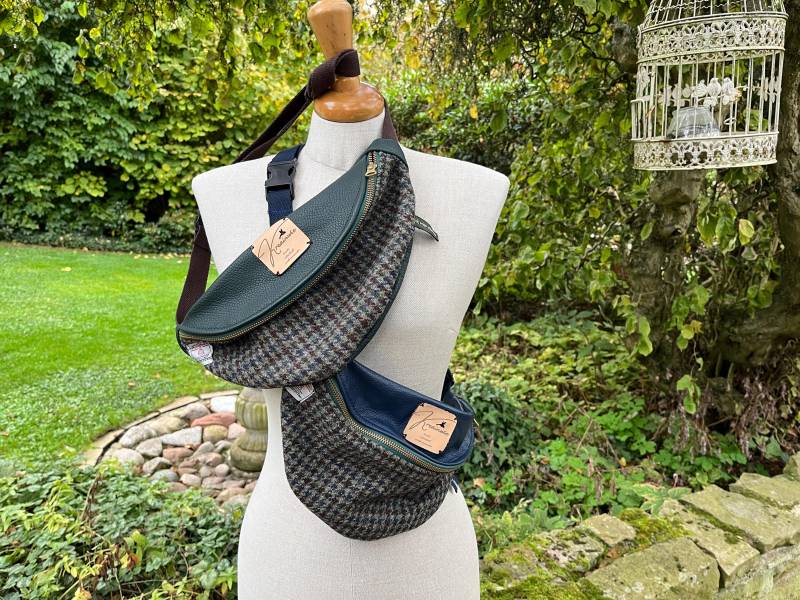 Kleiner Crossbodybag Aus Altem Sofaleder Und Harris Tweed Kleiner Crossbodybag Aus Altem Sofaleder Und Harris Tweed von KreainWie