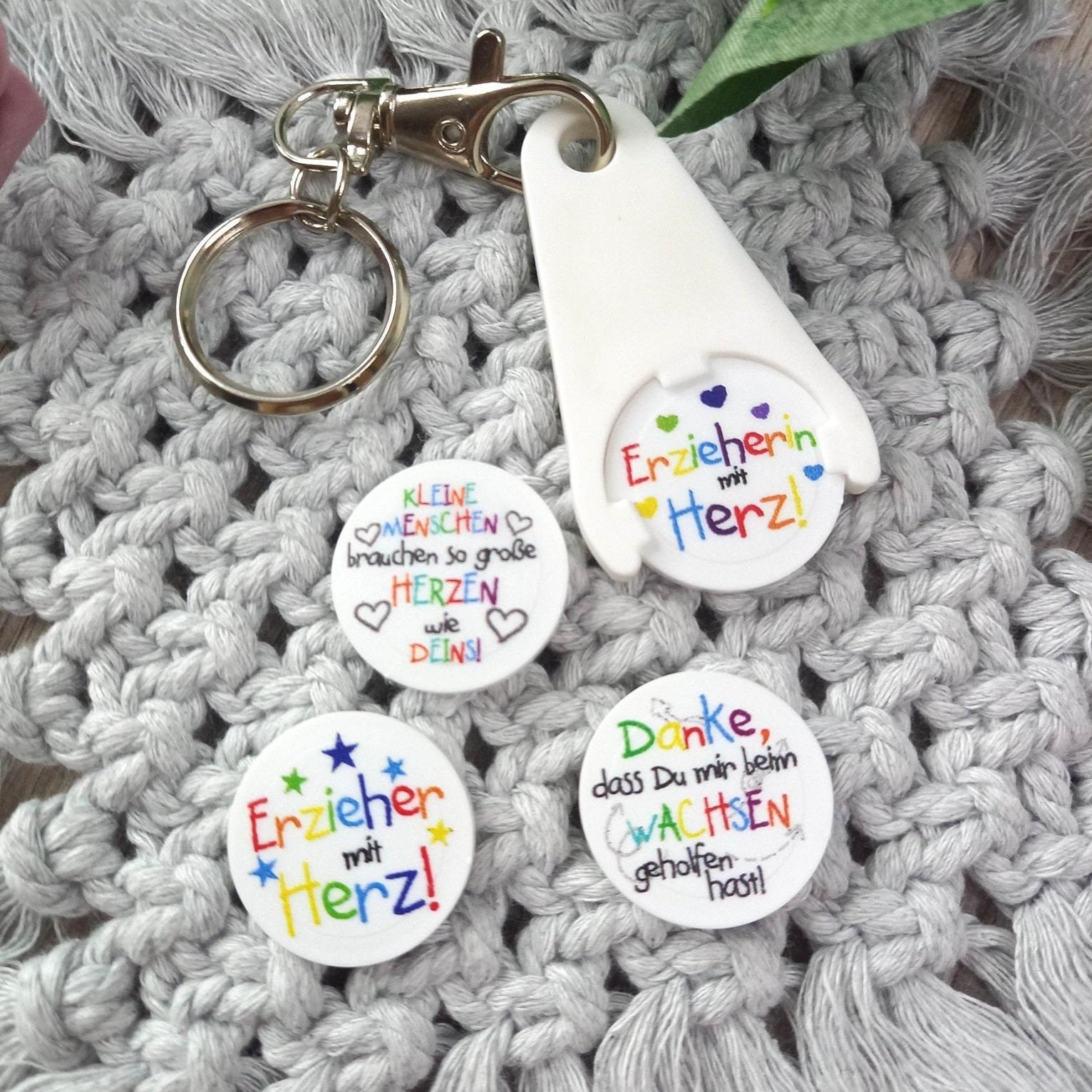 Einkaufswagenchip - Wagenlöser Erzieherin Mit Herz Erzieher Danke Motivwahl/Farbwahl Geschenk Kindergarten Kita Abschied von Kreallei