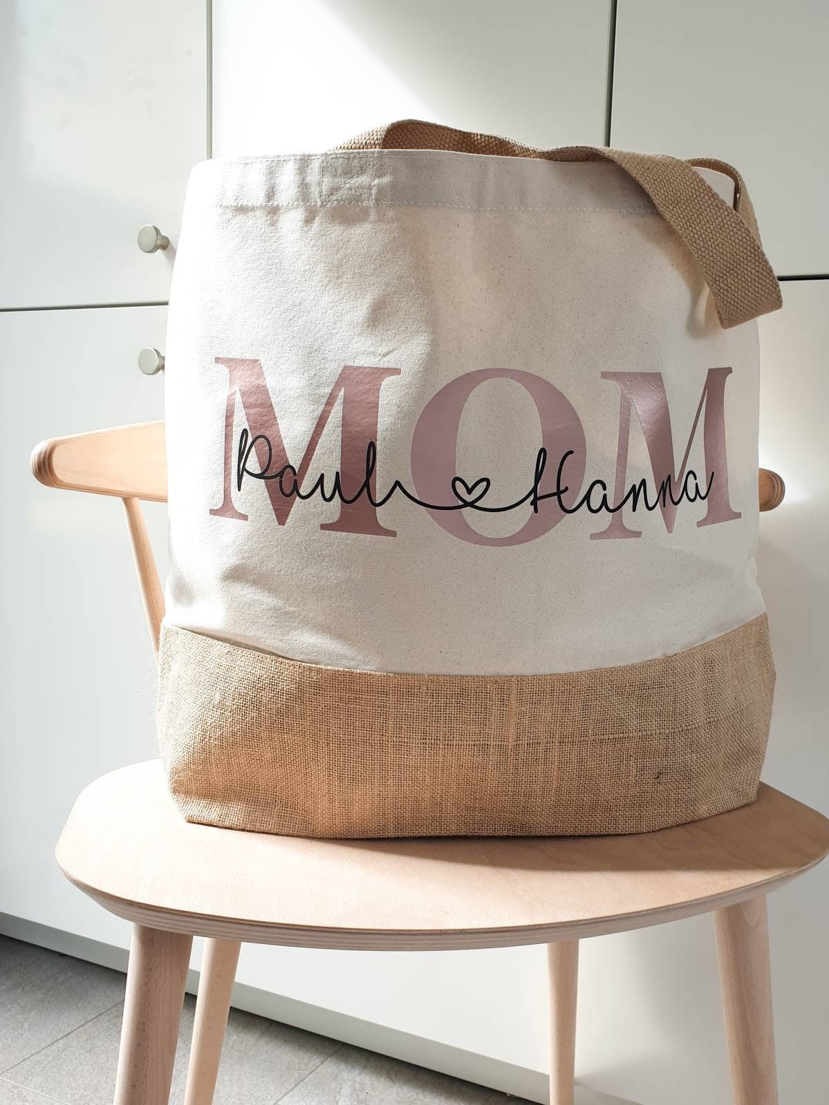 Jute Mom Shopper | Xl Tasche Mit Namen Segeltuch Jute Mom Shopper | Xl Tasche Mit Namen Segeltuch von KreationenbyIna