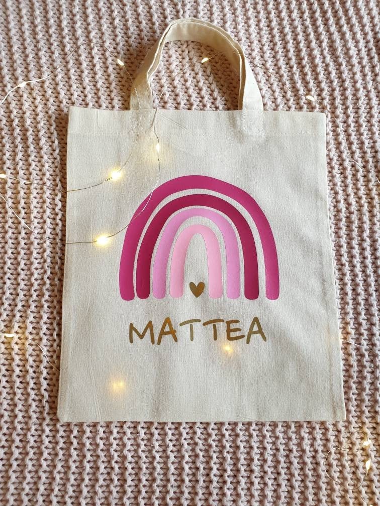 stofftasche Regenbogen | Kindertasche Kleine Baumwolltasche Freundebuchtasche Apothekertasche von KreationenbyIna