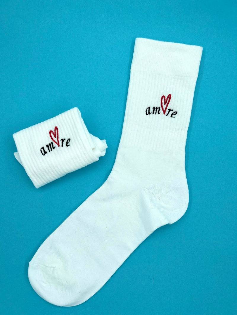 Amore | Bestickte Socken Tennissocken Weiß Baumwolle Liebe Italia von KreativAtelierStick