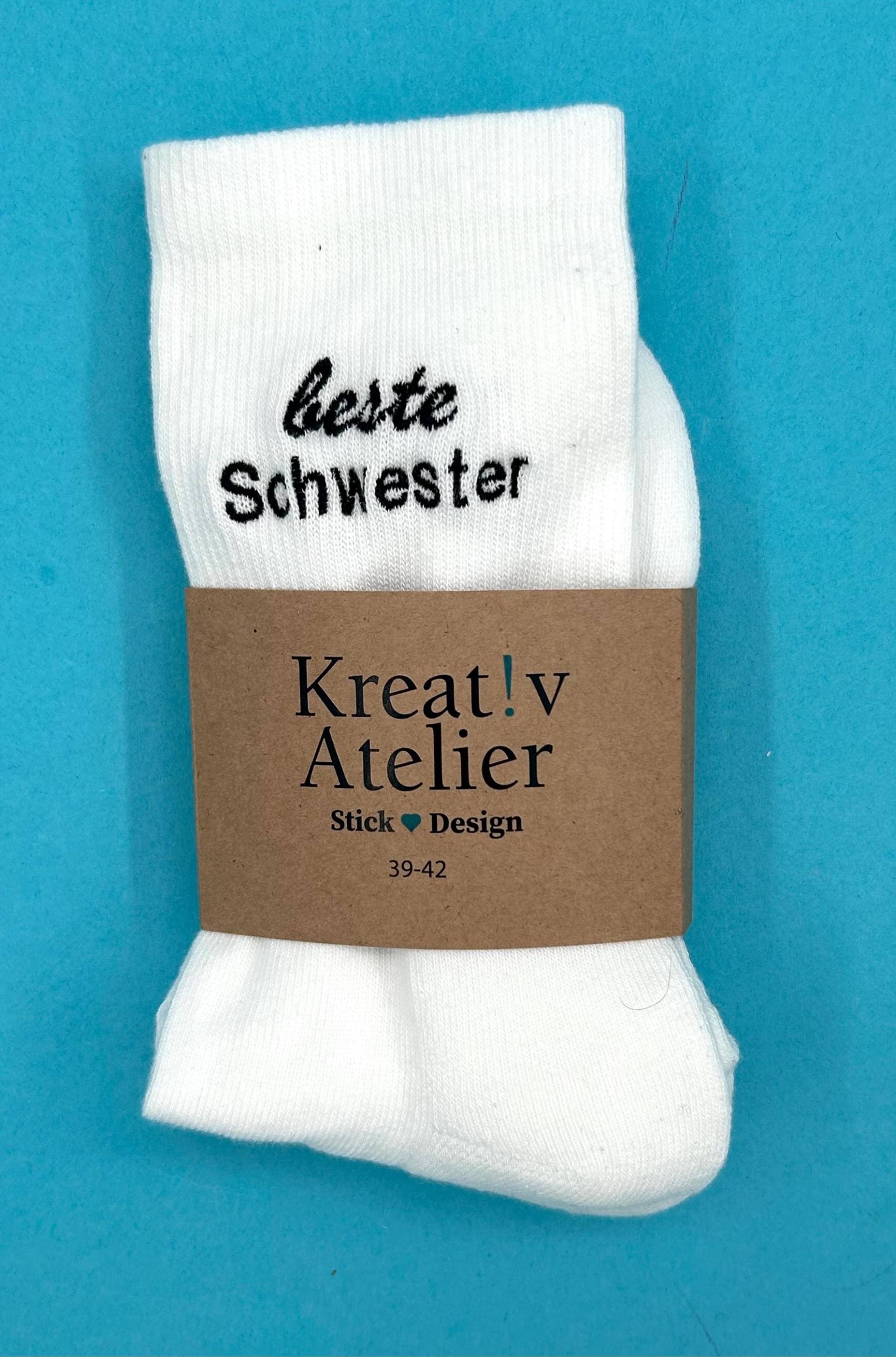 Beste Schwester | Bestickte Socken Tennissocken Mit Statement Design von KreativAtelierStick