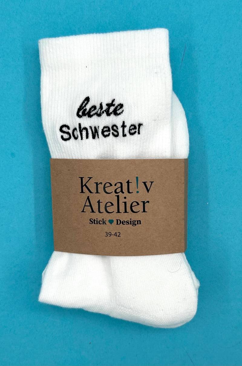 Beste Schwester | Bestickte Socken Tennissocken Mit Statement Design von KreativAtelierStick