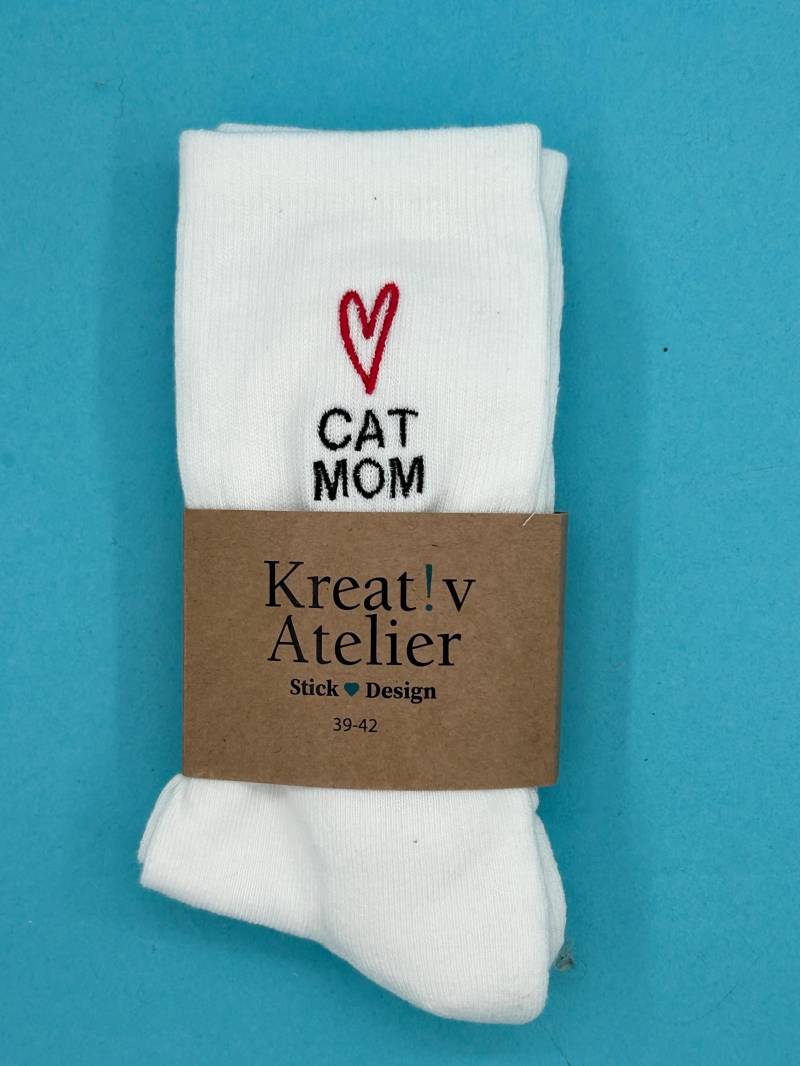 Cat Mom | Bestickte Socken Tennissocken Mit Statement von KreativAtelierStick